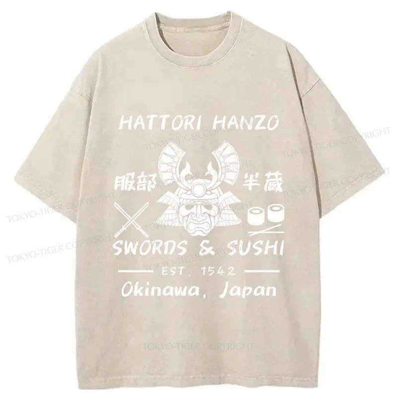 Tokyo-Tiger Hattori Hanzo Swords & Sushi Japan Washed T-Shirt