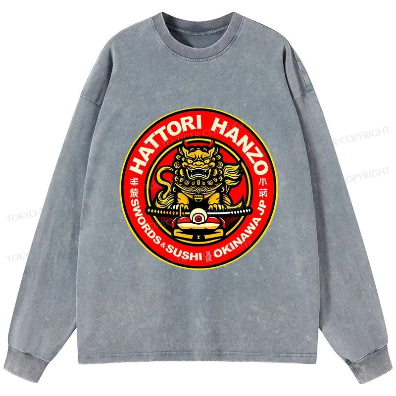 Tokyo-Tiger Hattori Hanzo - Swords & Sushi Essential Washed Long Sleeve T-Shirt