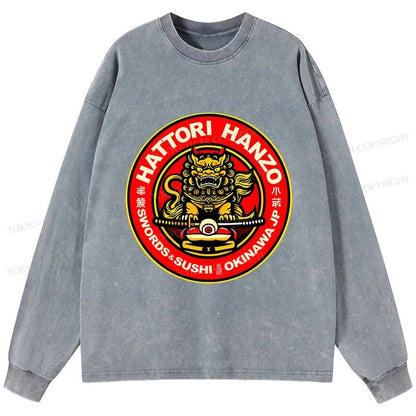 Tokyo-Tiger Hattori Hanzo - Swords & Sushi Essential Washed Long Sleeve T-Shirt