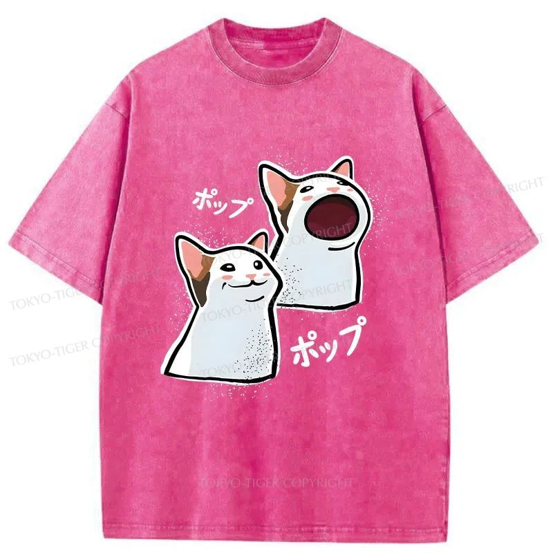 Tokyo-Tiger Popping Cat Meme Washed T-Shirt