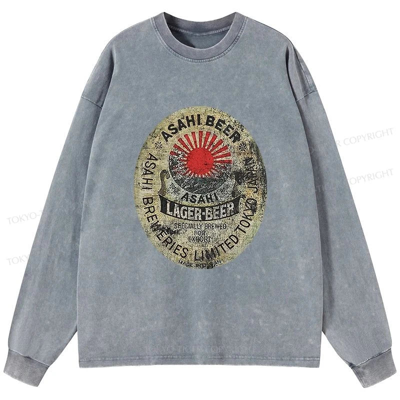 Tokyo-Tiger ASAHI BEER Japanese Washed Long Sleeve T-Shirt