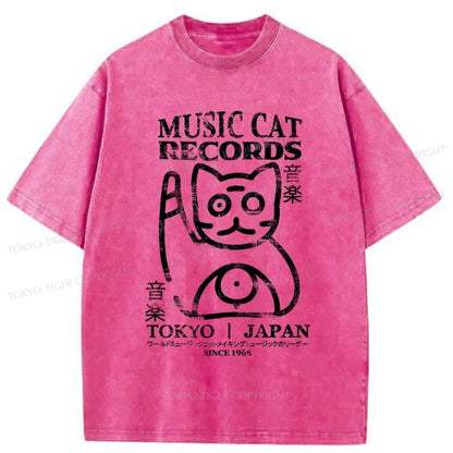 Tokyo-Tiger Music Cat Japanese Washed T-Shirt