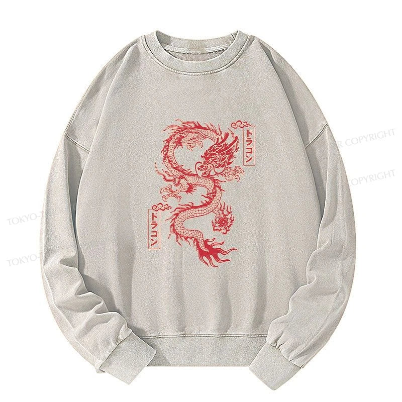 Tokyo-Tiger Dragon With Ball Totem Washed Sweatshirt