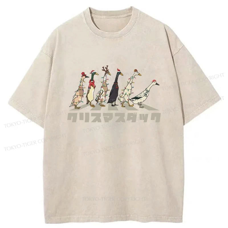 Tokyo-Tiger Funny Christmas Ducks Washed T-Shirt