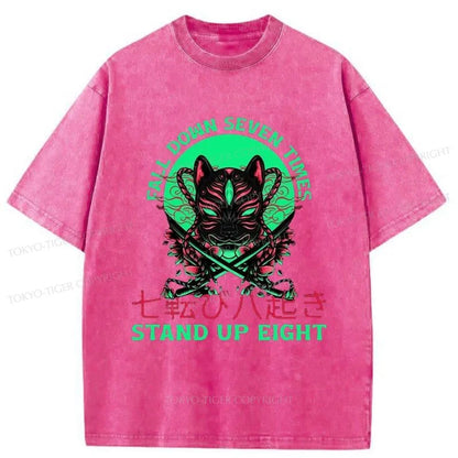 Tokyo-Tiger Fall Down Seven Times Stand Up Eight Washed T-Shirt