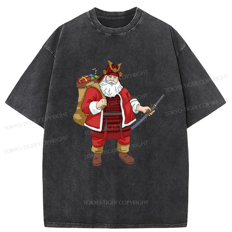 Tokyo-Tiger Japanese Samurai Christmas Washed T-Shirt