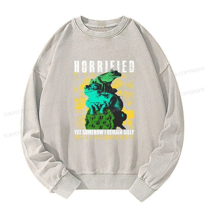 Tokyo-Tiger Horrified Two Frogs Funny Washed Sweatshirt