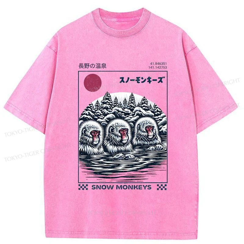 Tokyo-Tiger Snow Monkeys Japanese Washed T-Shirt