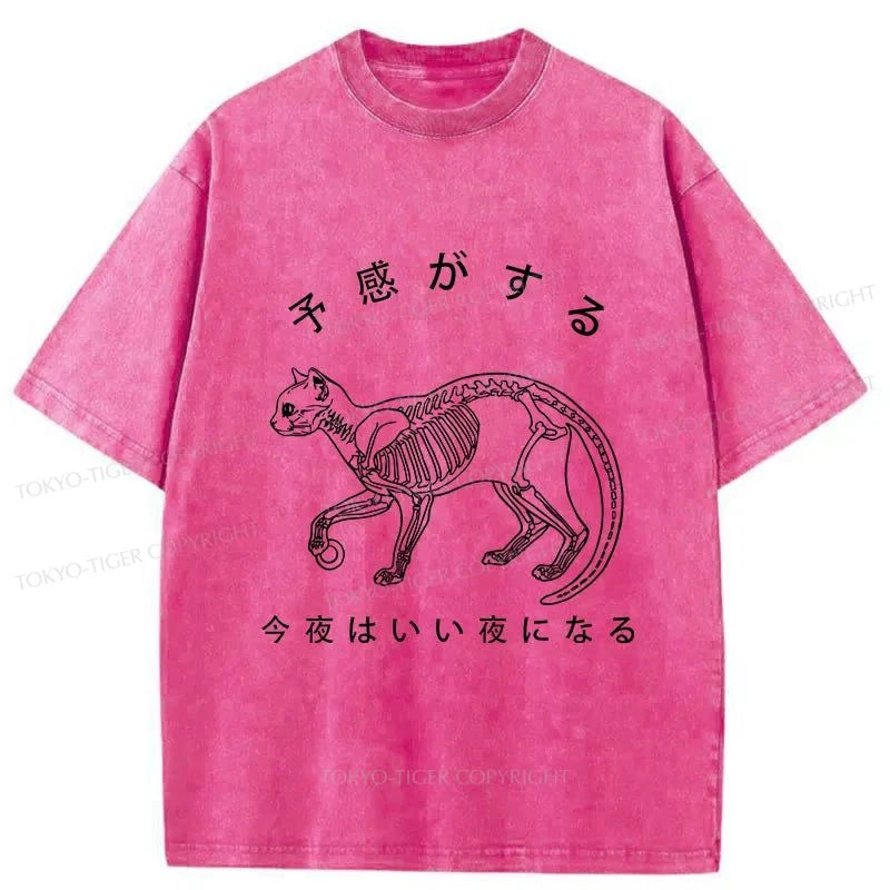 Tokyo-Tiger A Cat Prowling At Night Washed T-Shirt