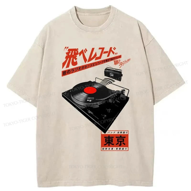 Tokyo-Tiger Japan Record Music Art Washed T-Shirt