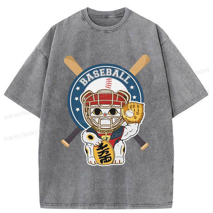 Tokyo-Tiger Janpaese Baseball Cat Washed T-Shirt