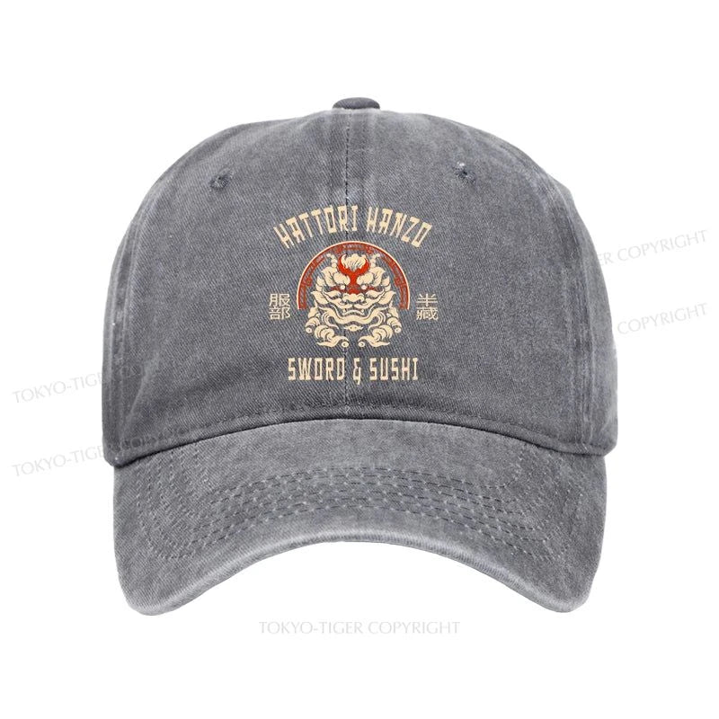 Tokyo-Tiger Hattori Hanzo Sword And Sushi Japanese Washed Cap