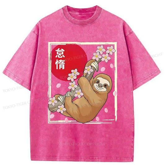 Tokyo-Tiger Sloths Climb On Cherry Trees Washed T-Shirt