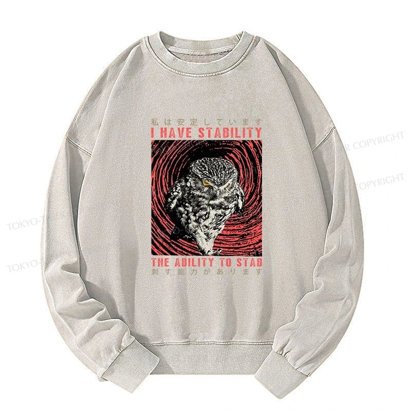 Tokyo-Tiger I Have Stability Owl Washed Sweatshirt