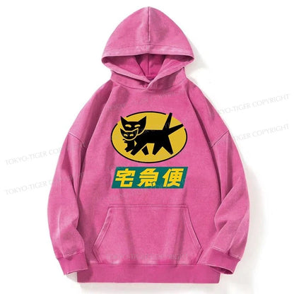 Tokyo-Tiger Black Cat Quick Transport Washed Hoodie