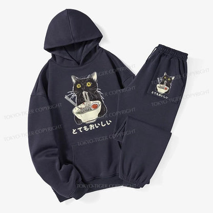 Tokyo-Tiger Cats Eat Ramen Noodles Fleece Lined Hoodie Set