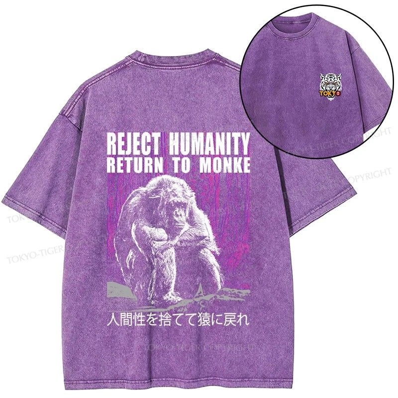 Tokyo-Tiger Reject Humanity Return To Monkey Front Back Washed T-Shirt