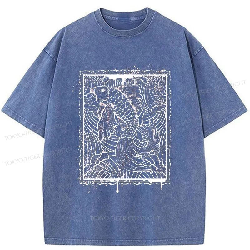 Tokyo-Tiger Japanese Art Koi Fish Washed T-Shirt