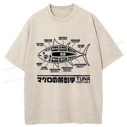 Tokyo-Tiger Tuna Dissection Map Japanese Washed T-Shirt