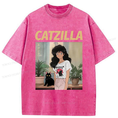 Tokyo-Tiger Catzilla And Girl Washed T-Shirt