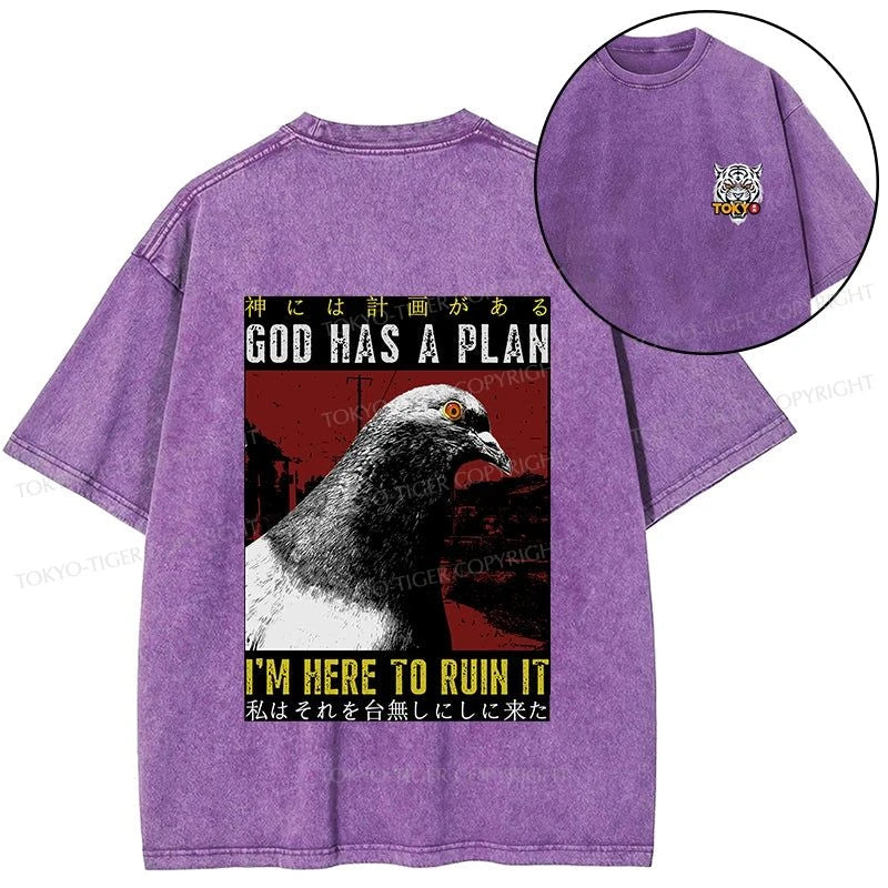 Tokyo-Tiger Pigeons That Want To Break The Plan Front Back Washed T-Shirt