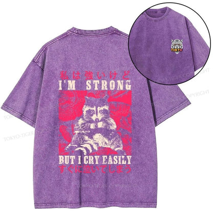 Tokyo-Tiger I Am Strong Raccoon Front Back Washed T-Shirt