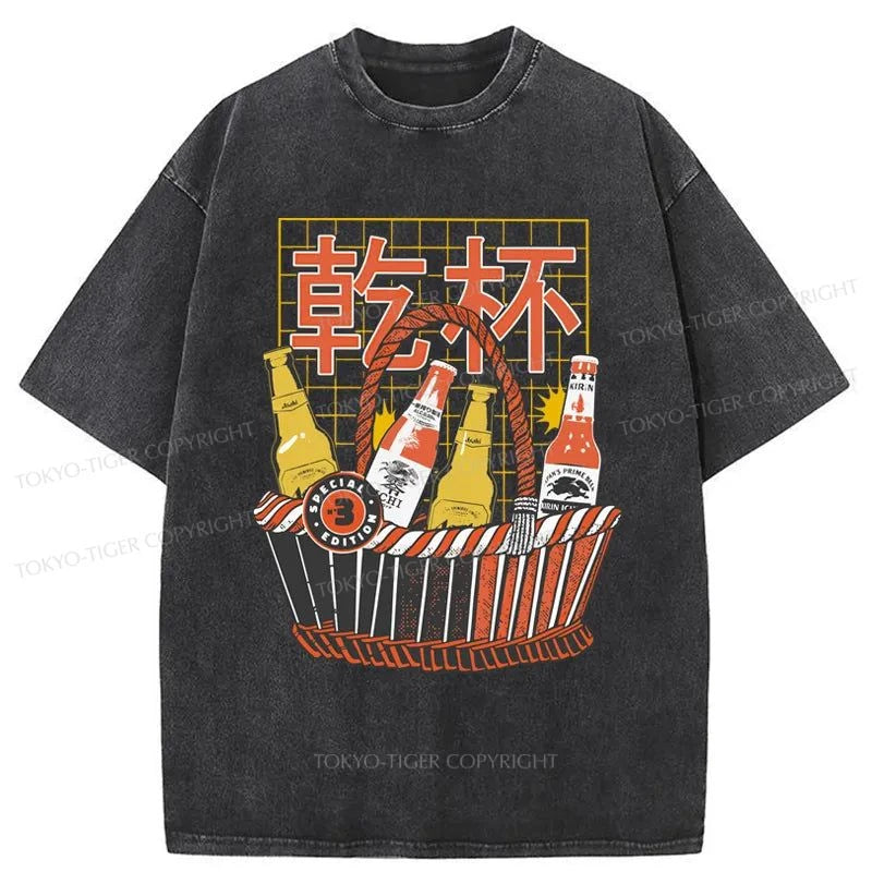 Tokyo-Tiger Have A Beer Together Washed T-Shirt