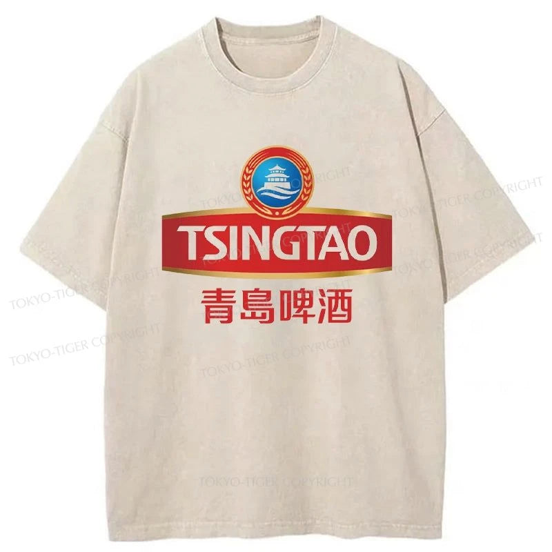 Tokyo-Tiger Qingdao Beer Logo Washed T-Shirt