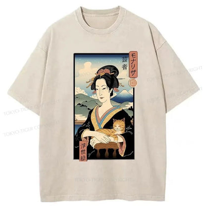 Tokyo-Tiger Lisa Ukiyo-e Posters Japanese Washed T-Shirt