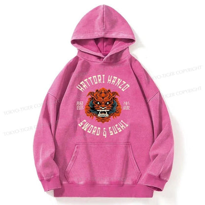 Tokyo-Tiger Japanese Hattori Hanzo Prints Washed Hoodie