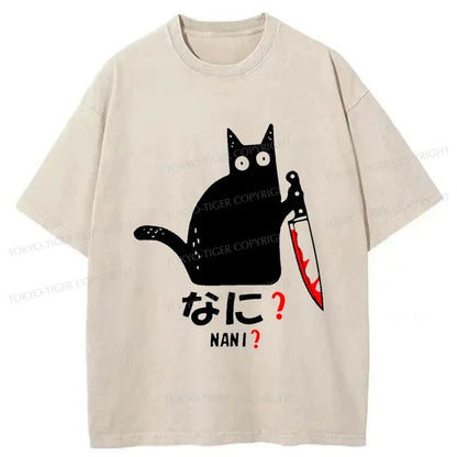 Tokyo-Tiger A Puzzled Cat Holding A Knife Washed T-Shirt