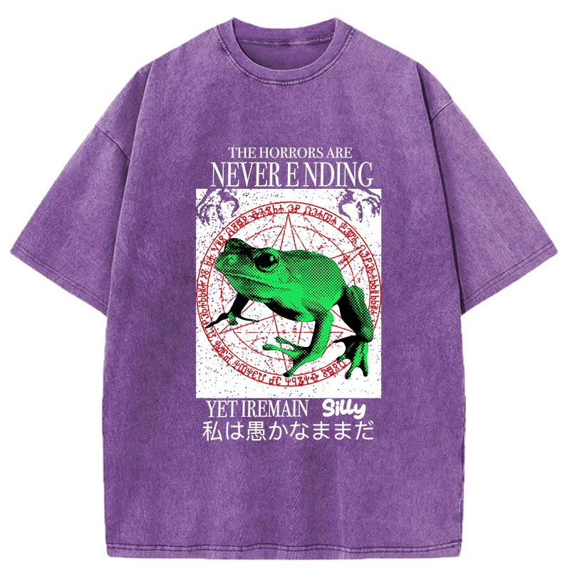 Tokyo-Tiger The Horrors Japanese Frog Funny Washed T-Shirt