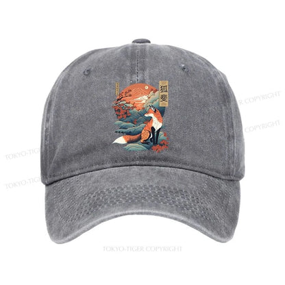 Tokyo-Tiger Japanese Kitsune Fox Sakura Washed Cap