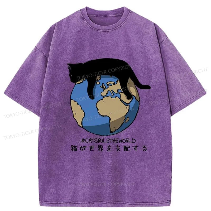 Tokyo-Tiger Cats Rule The World Japan Washed T-Shirt