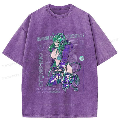 Tokyo-Tiger Yokai Oni Girl Washed T-Shirt