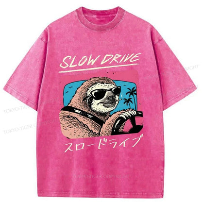 Tokyo-Tiger Slow Drive Sloth Washed T-Shirt