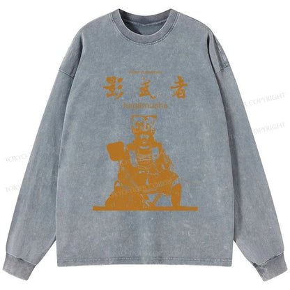 Tokyo-Tiger Japanese Shadow Samurai Washed Long Sleeve T-Shirt