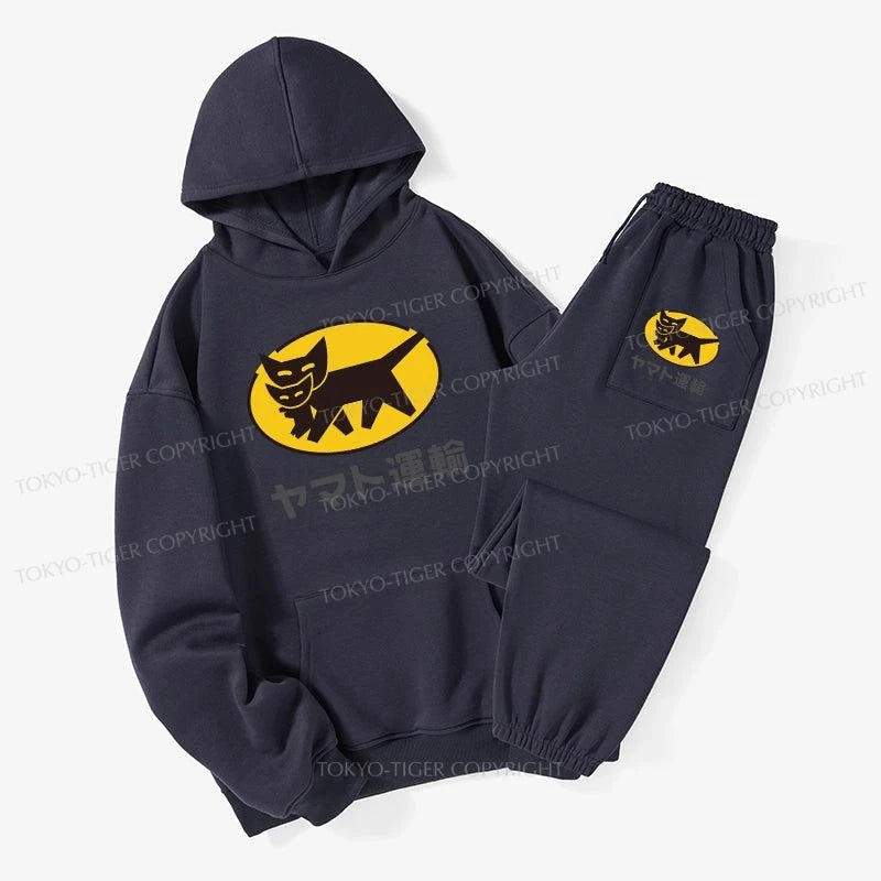 Tokyo-Tiger Black Cat Transport Pattern Japanese Fleece Lined Hoodie Set