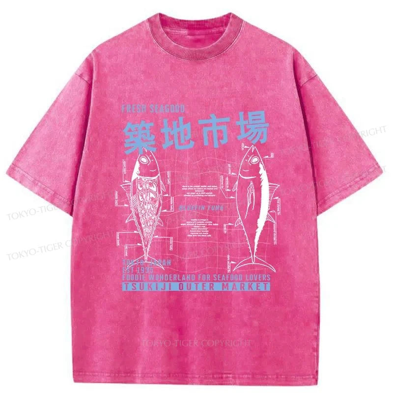 Tokyo-Tiger Tsukiji Fish Market Japan Washed T-Shirt