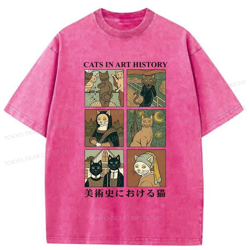 Tokyo-Tiger Cats In Art History Japanese Washed T-Shirt