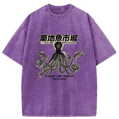 Tokyo-Tiger Vintage Tsukiji Fish Market Octopus Washed T-Shirt
