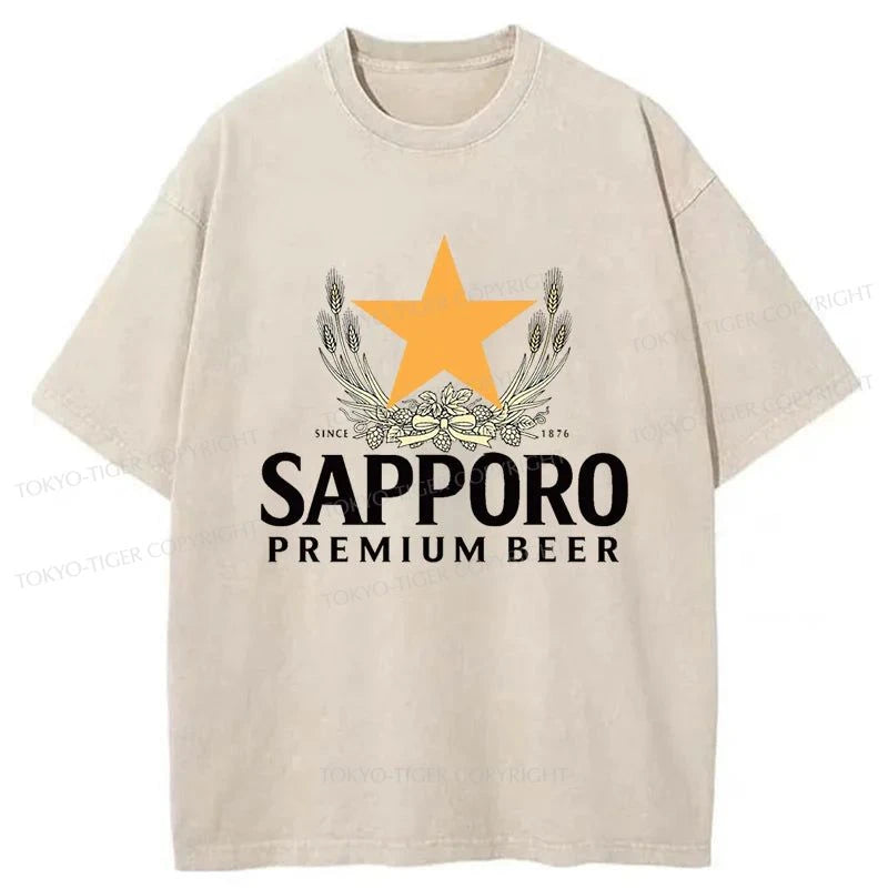 Tokyo-Tiger Sapporo Beer Logo Japanese Washed T-Shirt