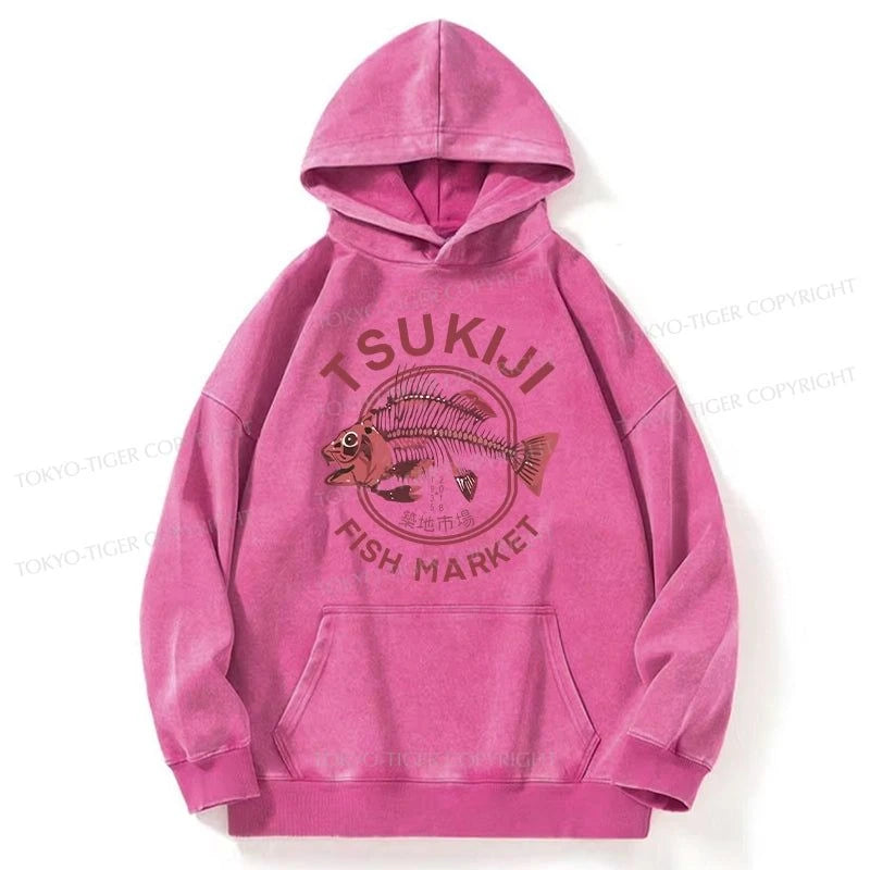 Tokyo-Tiger Tokyo Tsukiji Fish Market Vintage Japan Washed Hoodie