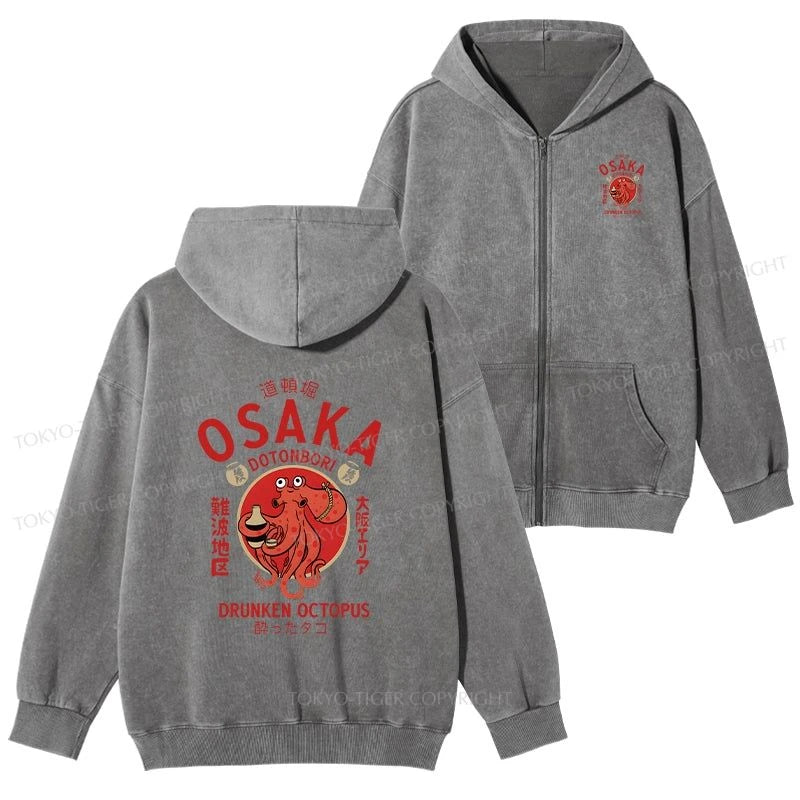 Tokyo-Tiger Drunken Octopus Japan Washed Zip Hoodie