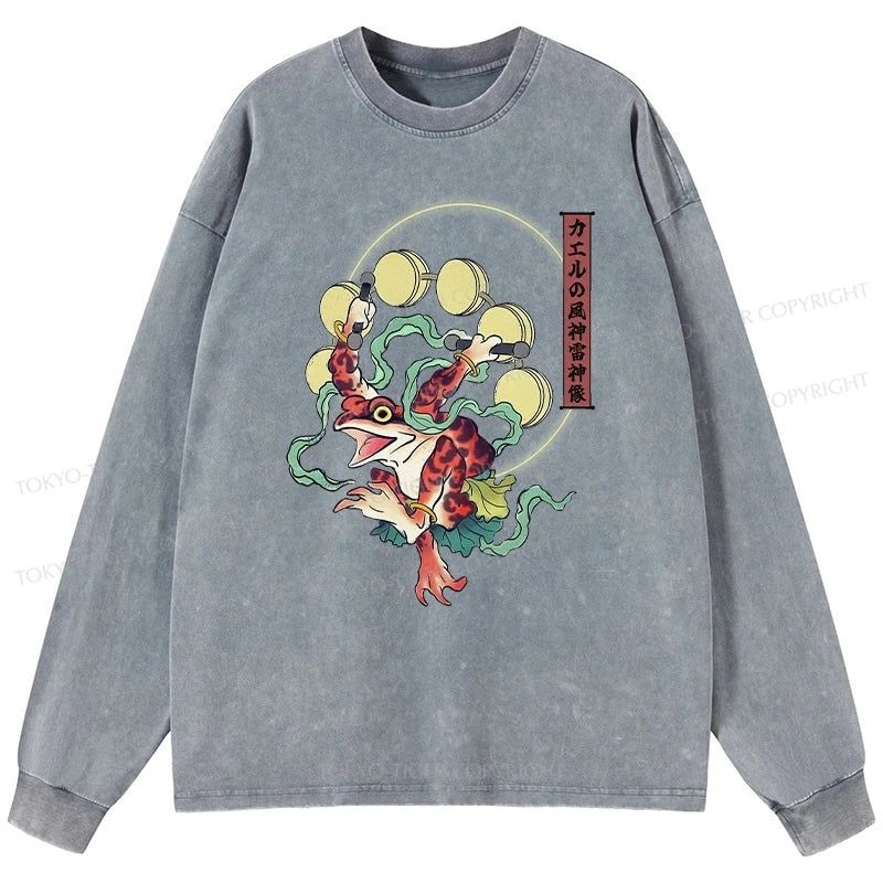 Tokyo-Tiger Frog Monster Japanese Washed Long Sleeve T-Shirt