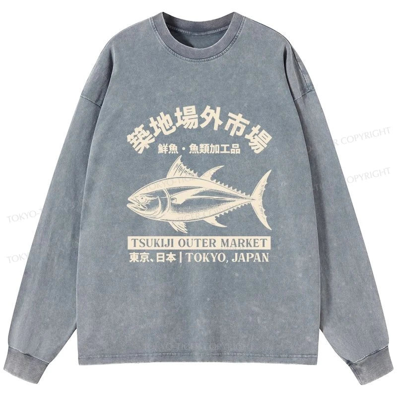 Tokyo-Tiger Sakana Tsukiji Fish Market Washed Long Sleeve T-Shirt