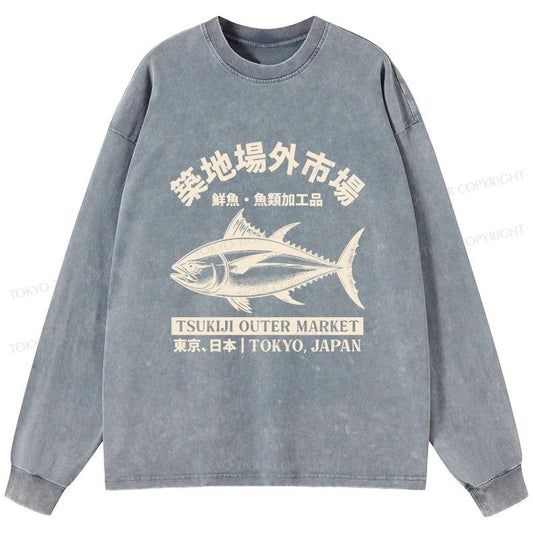 Tokyo-Tiger Sakana Tsukiji Fish Market Washed Long Sleeve T-Shirt