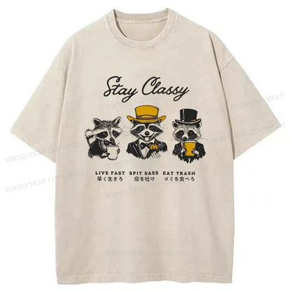 Tokyo-Tiger Stay Classy Raccoon Washed T-Shirt