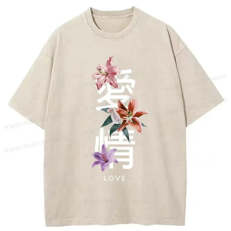 Tokyo-Tiger Japanese Love Kanji Washed T-Shirt