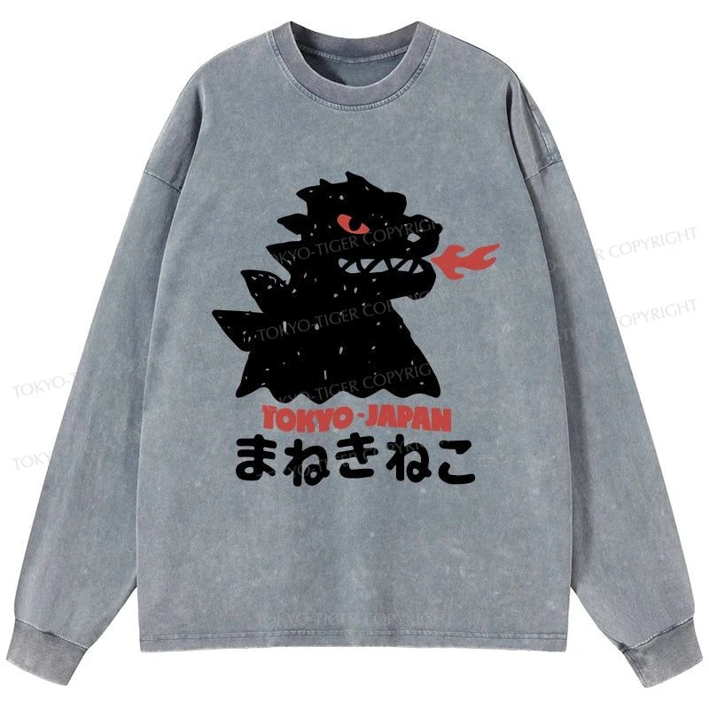 Tokyo-Tiger Japanese Fortune Cat Washed Long Sleeve T-Shirt